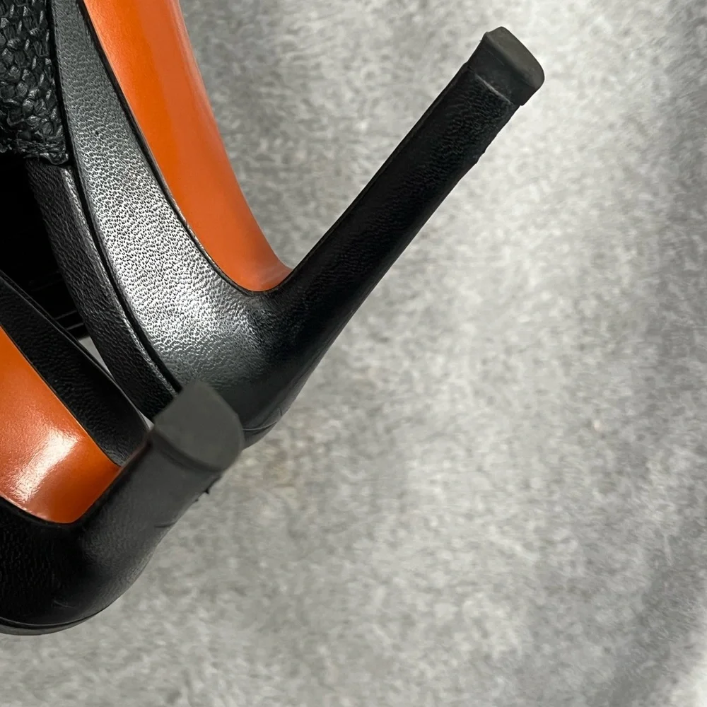 Santoni Black Woven Leather Slingback Heels | Size 36.5 (6.5 US)